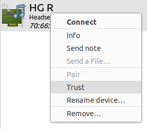 Right-click menu to create trust between hearing aid and computer.
