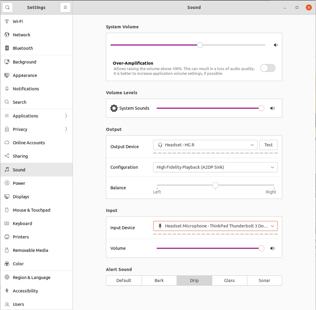 The "Sound" settings.